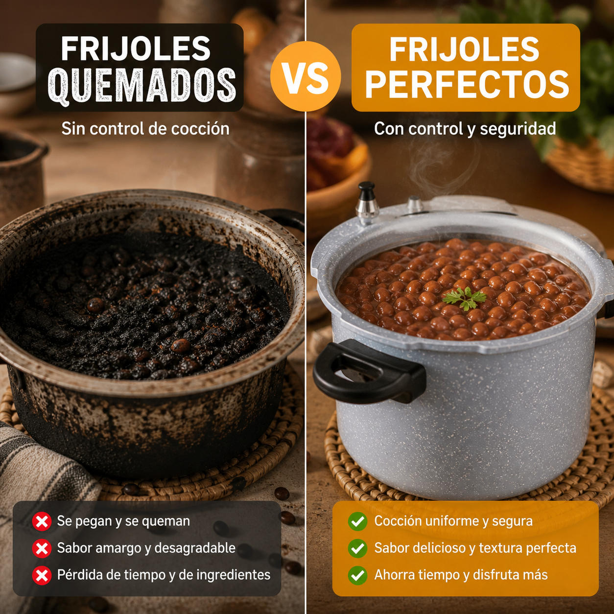 Frijoles quemados con olla vieja vs frijoles perfectos con Olla Kalley 6L Esmaltada